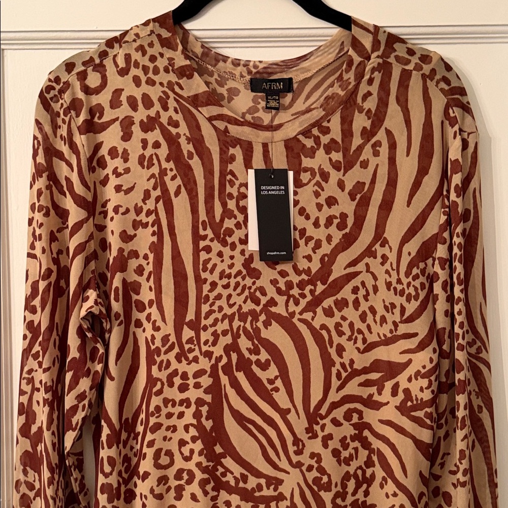 AFRM’s Wild Pattern Long Sleeve Body Con Dress with Slip Dress - Brown and Tan - Picture 3 of 4